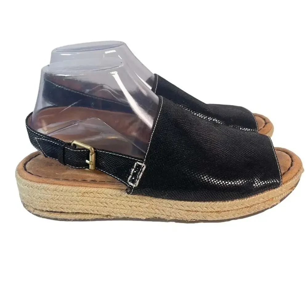 Naturalizer Black Espadrille Comfort Wedge Peep Toe Sandals Womens 9.5